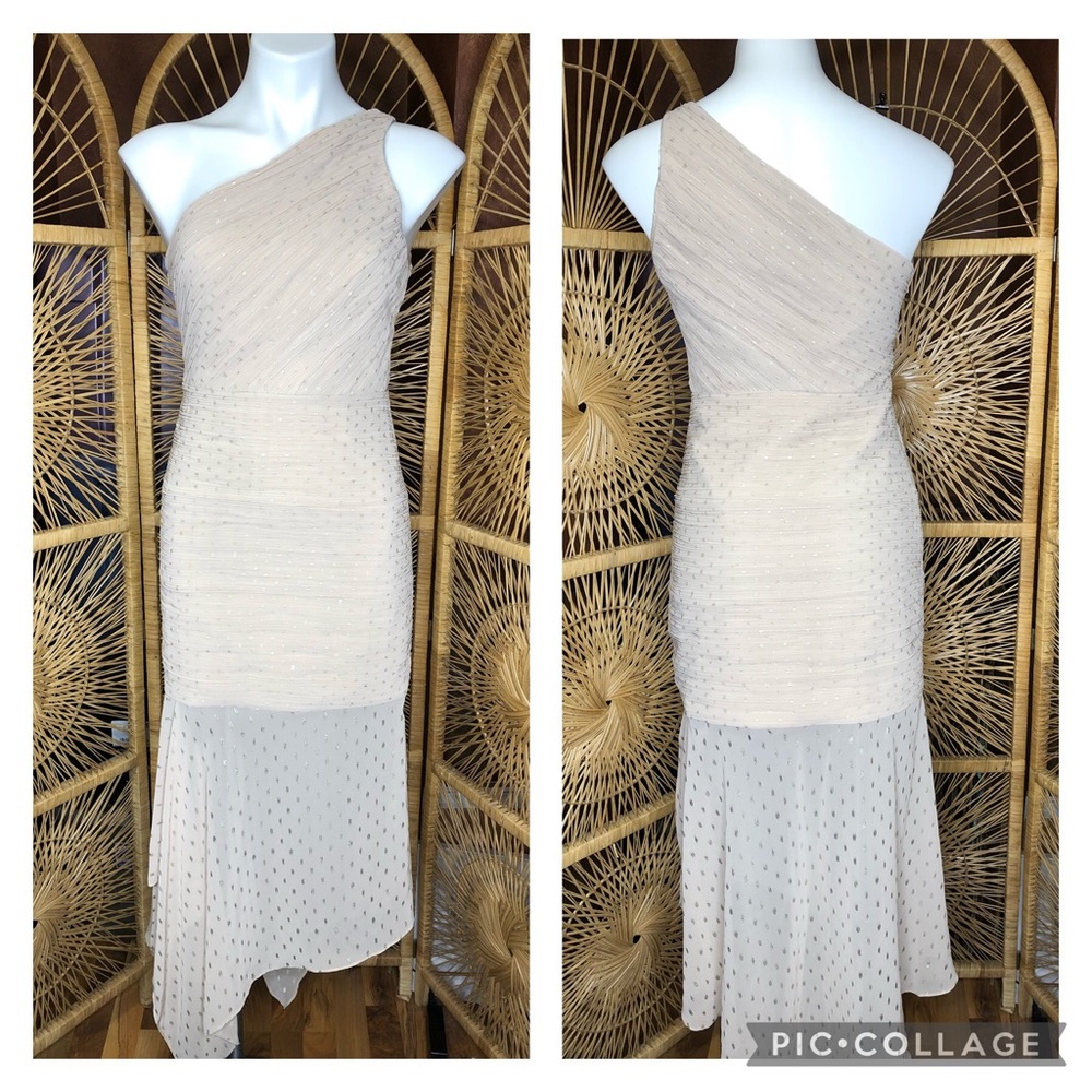 HALSTON NWT One Shoulder Pleated Trumpet Dress 4